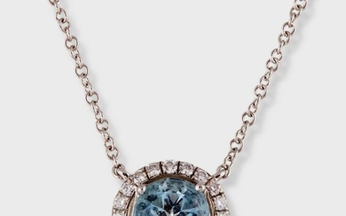 An aquamarine, diamond, and platinum pendant necklace