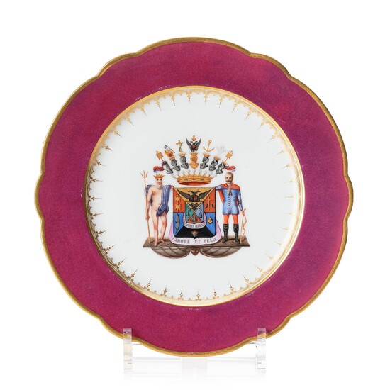 An armorial dinner plate with the arms of Bezborodko, 19th Century.