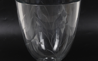 An art glass vase, cut decoration with fish, 20th century.