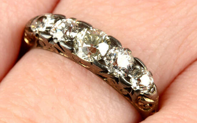 An early 20th century 18ct gold graduated old-cut diamond five-stone ring.