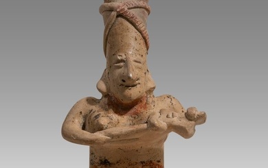 Ancient Pre Columbian Jalisco Seated Female Figure With Child c. 1st cent B.C. - 2nd cent A.D.