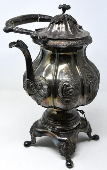 Antique 19th C American Coin Silver Kettle w Stand