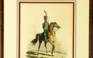 Antique 19th C Spanish Light Horse Military Print