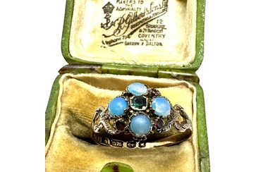 Antique 9ct gold opal ruby & emerald ring in antique bakelit...