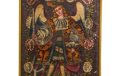 Antique Archangel Michael Cuzco School Oil Painting on Canvas