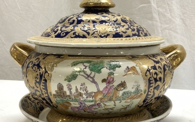 Antique Asian Porcelain Centerpiece Tureen 3pc Sgn