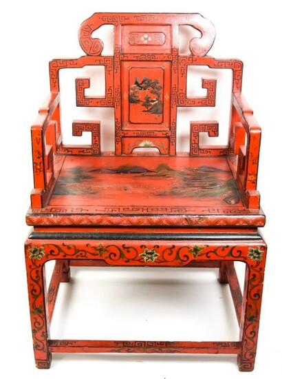 Antique Chinese Carved Lacquer Thrown Chair