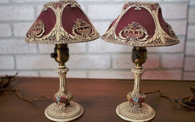 Antique French Art Nouveau Boudoir Table Lamp - Pair