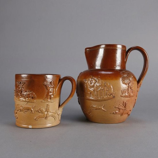 Antique Royal Doulton Lambeth Stoneware Pitcher & Mug