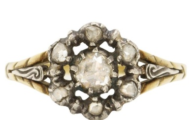 Antique Silver over 15 Karat Gold and 0.60 Carat Rose Cut Floret Ring