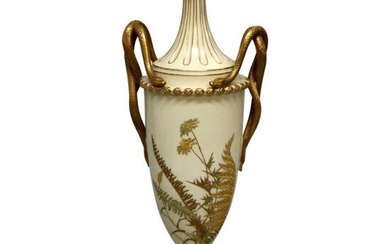 Antique Tall Figural Royal Worcester Gilt Porcelain Urn
