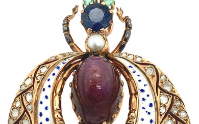 Antique Victorian Diamond and Colored Stone Gold Insect...