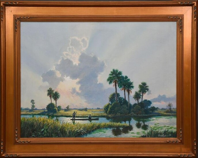 Anton Kurka Florida Everglades Fishing , oil on canvas