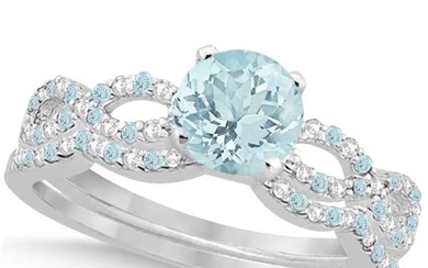 Aquamarine and Diamond Infinity Style Bridal Set 14k White Gold 1.64ctw