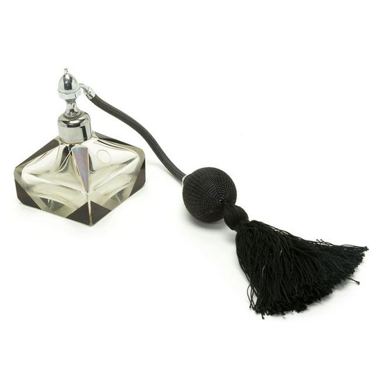 Art Deco Bohemian Glass Perfume Atomizer with Mount by