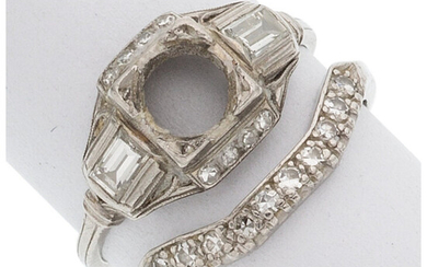 Art Deco Diamond, Platinum Semi-Mount Ring Set The lot...
