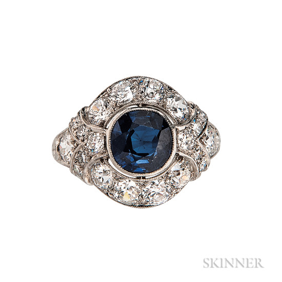 Art Deco Platinum, Sapphire, and Diamond Ring