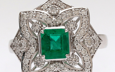 Art Deco style diamonds and emerald ring.