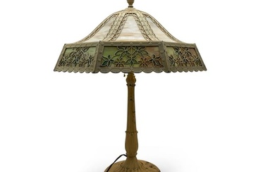 Art Nouveau-style Slag Glass Lamp
