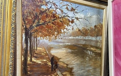 Artist Unknown - "Canal Scene", oil on canvas on board, 61 x 69cm (frame), unsigned