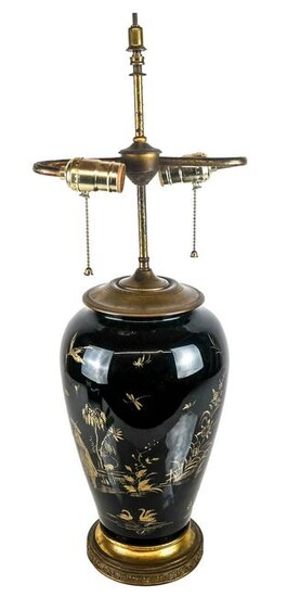 Asian-Style Black Porcelain Table Lamp