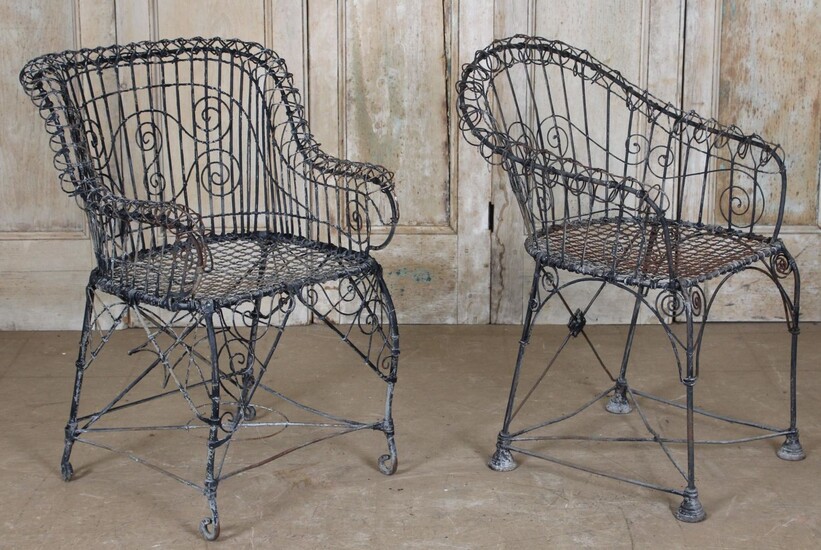 Associated Pair of Antique Wirework Chairs