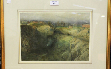 Attributed to Frederick Mercer - Steam Train in a Landscape above a Mine Entrance, watercolour, indi