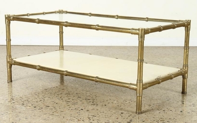 BAMBOO STYLE BRASS COFFEE TABLE PARCHMENT SHELF