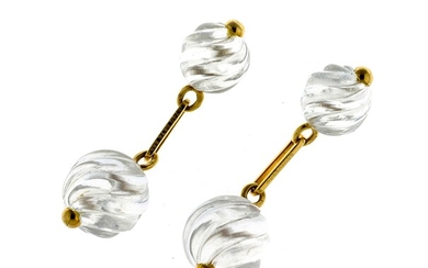 BOUCHERON - Paire de boutons de manchettes en or composés de deux perles de cristal...