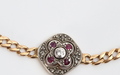 BRACELET, 18k gold, Armor bracelet with brilliant and rose cut diamonds and red stones, total weight approx. 6,1 gram.