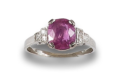 BURMA RUBY RING WITHOUT HEATING AND DIAMONDS, IN WHITE GOLD