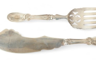 Ball Black Company (American) Sterling Silver Fish Serving Knife & Fork, Ca. 1900, L 12" 8.9t oz 2