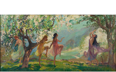 Bertha Menzler Peyton (American, 1871-1947) Dance of the Nymphs 20 x 40 in. (51.0 x 101.6 cm) framed 26 1/4 x 46 3/8 x in. (under glass)