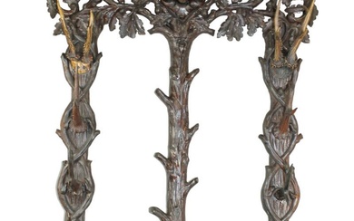 Black Forest carved walnut wall mount gun rack with deer...