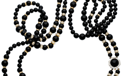 Black Onyx, Diamond, Gold Necklace Stones: Black onyx cabochon...