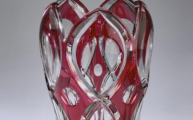 Bohemian ruby crystal vase, 12"h