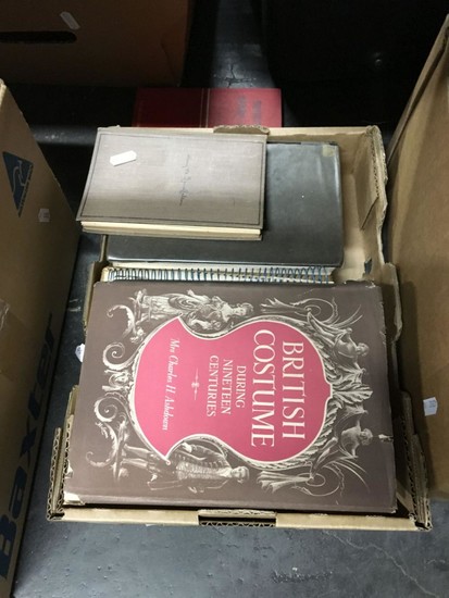 Box of Cooking & Other Books incl Mrs Charles H.Ashdown "British Nineteen Centuries of Costume" Thomas Nelson and Sons Ltd