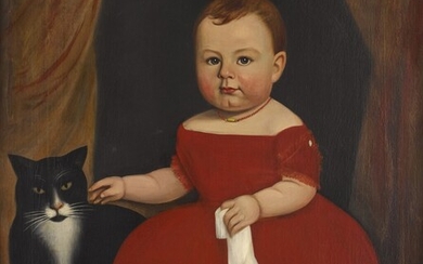 Boy in a Red Dress with a Black and White Cat, Attributed to Joseph Whiting Stock