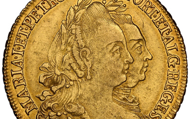 Brazil: , Maria I & Pedro III gold 6400 Reis 1780-R AU58 NGC,...