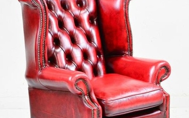 British Red Leather Wing Back Arm Chair