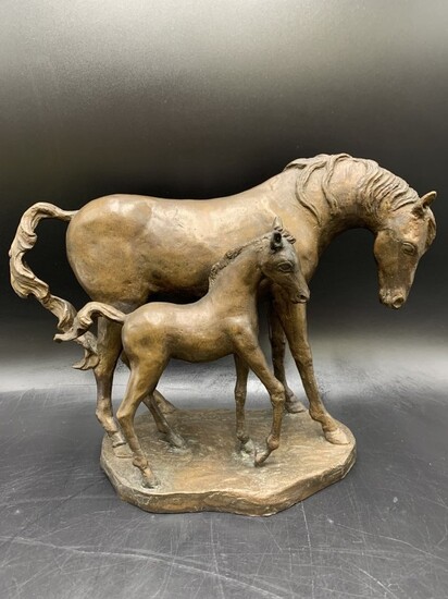 Bronze Mare & Foal Sculpture by Ruth V. Rykenfelt 2/25