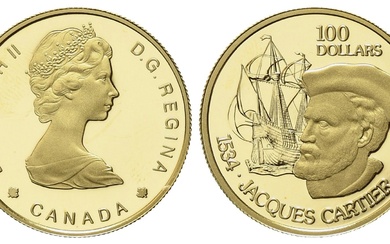 CANADA. 100 dollars 1984. Jacques Cartier 1534-1984. Au titre 917 (16,97 g). 1/2 once d'or...