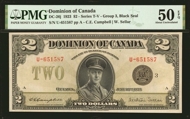CANADA. Dominion of Canada. 2 Dollars, 1923. DC-26j. PMG About Uncirculated 50 EPQ.