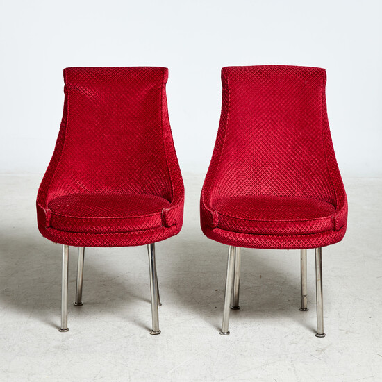 CHAIRS/ ARMCHAIRS, 1 pair, Moroso, tubular steel legs, solid upholstered back and seat, textile upholstery, late 20th century, Italy.