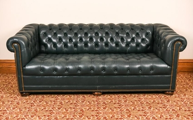 CHESTERFIELD GREEN LEATHER VINTAGE SOFA