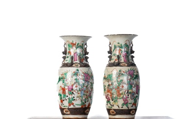 CHINE - Nankin Paire de vases en grès à décor... - Lot 52 - Alexandre Landre Beaune