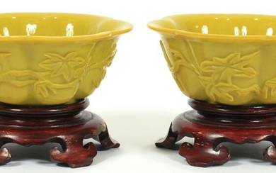 CHINESE CARVED PEKIN GLASS BOWLS, C.1900, PAIR