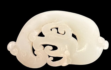 CHINESE CARVED & PIERCED WHITE JADE PLAQUE