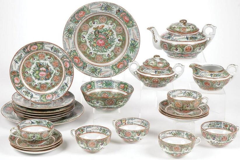 CHINESE EXPORT CANTON WARE TEA SERVICE FOR 6