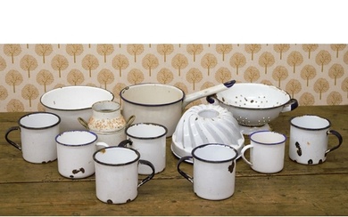 COLLECTION OF 19TH-CENTURY ENAMEL KITCHEN ITEMS